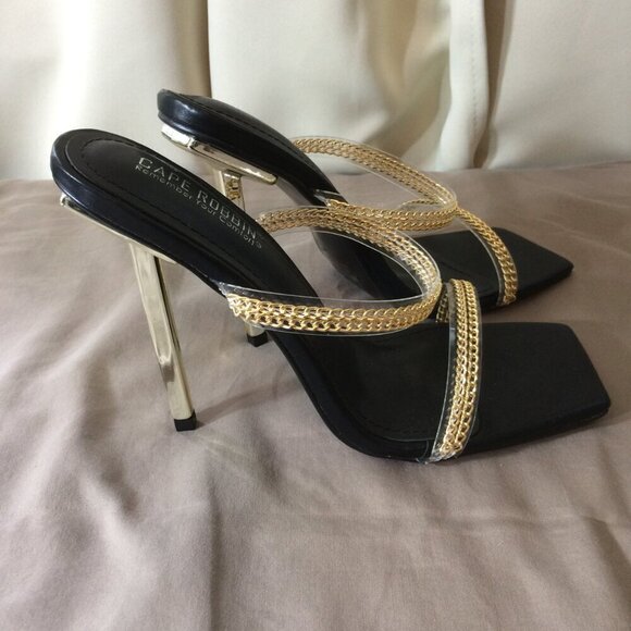 NEW Cape Robbin Clear Stiletto Heels Sandals Slip On Gold Enya 9 - Picture 4 of 6